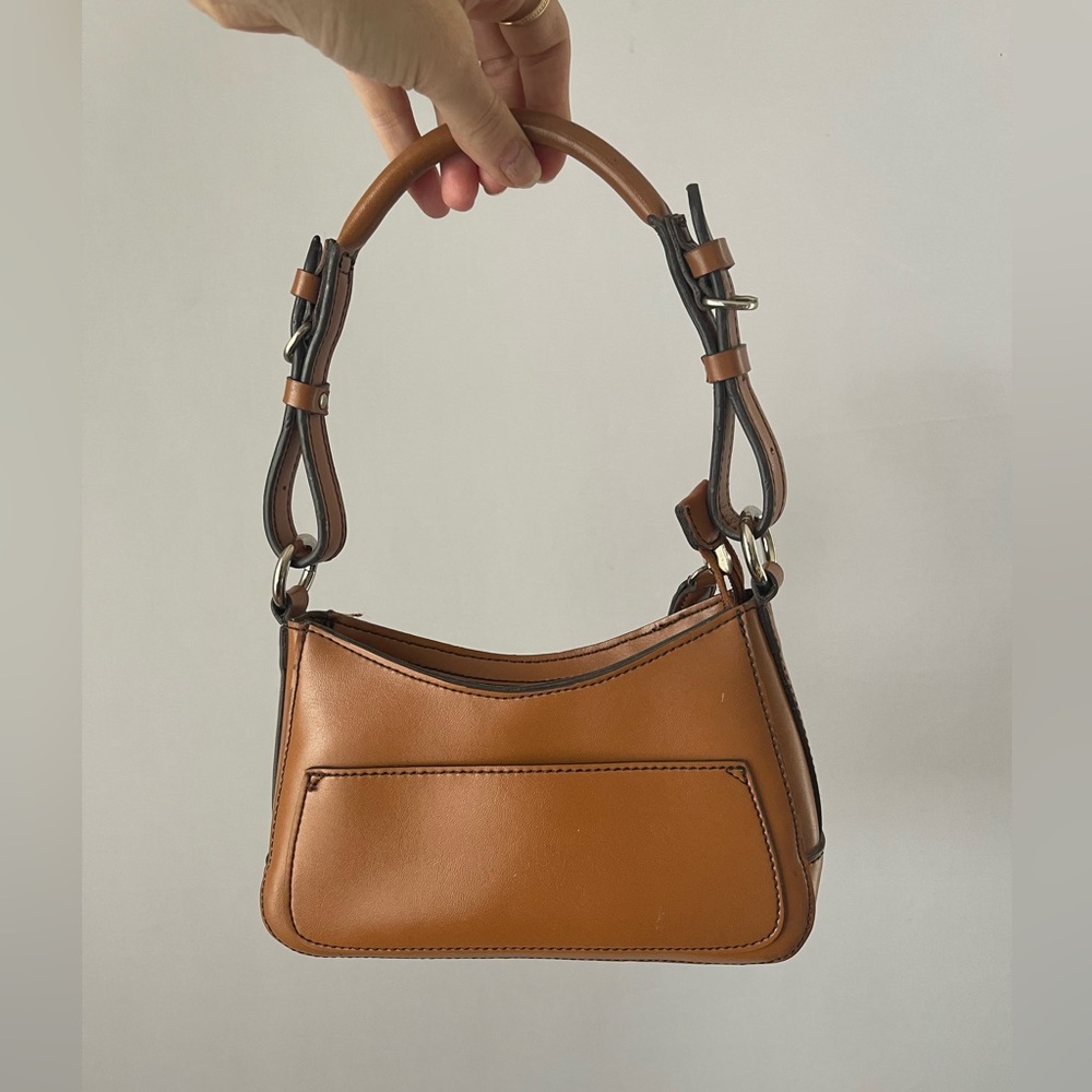 Faux Leather Y2K Brown Mini Bag w Silver Hardware Coach Hamptons Vibes‎